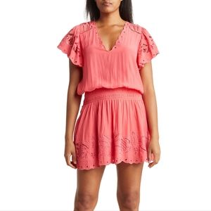 RAMY BROOK Rochelle Eyelet Mini Dress Punch Coral